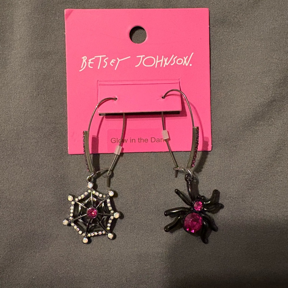 Betsey Johnson Black and Pink Spider Earrings